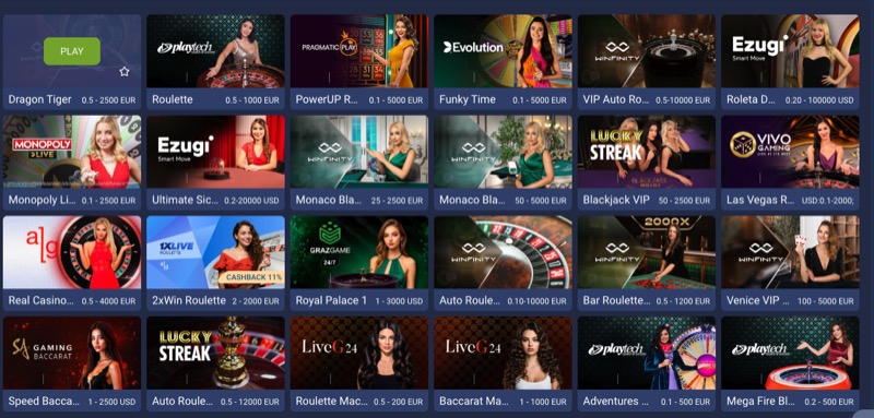 1xBet live baccarat lobby showing available tables including Speed Baccarat and Lightning Baccarat